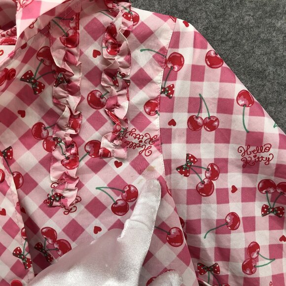 Sanrio Hello Kitty Girls 5T (110 cm) Rain Coat Hooded Pink Cherry Print Ruffle - Picture 3 of 8